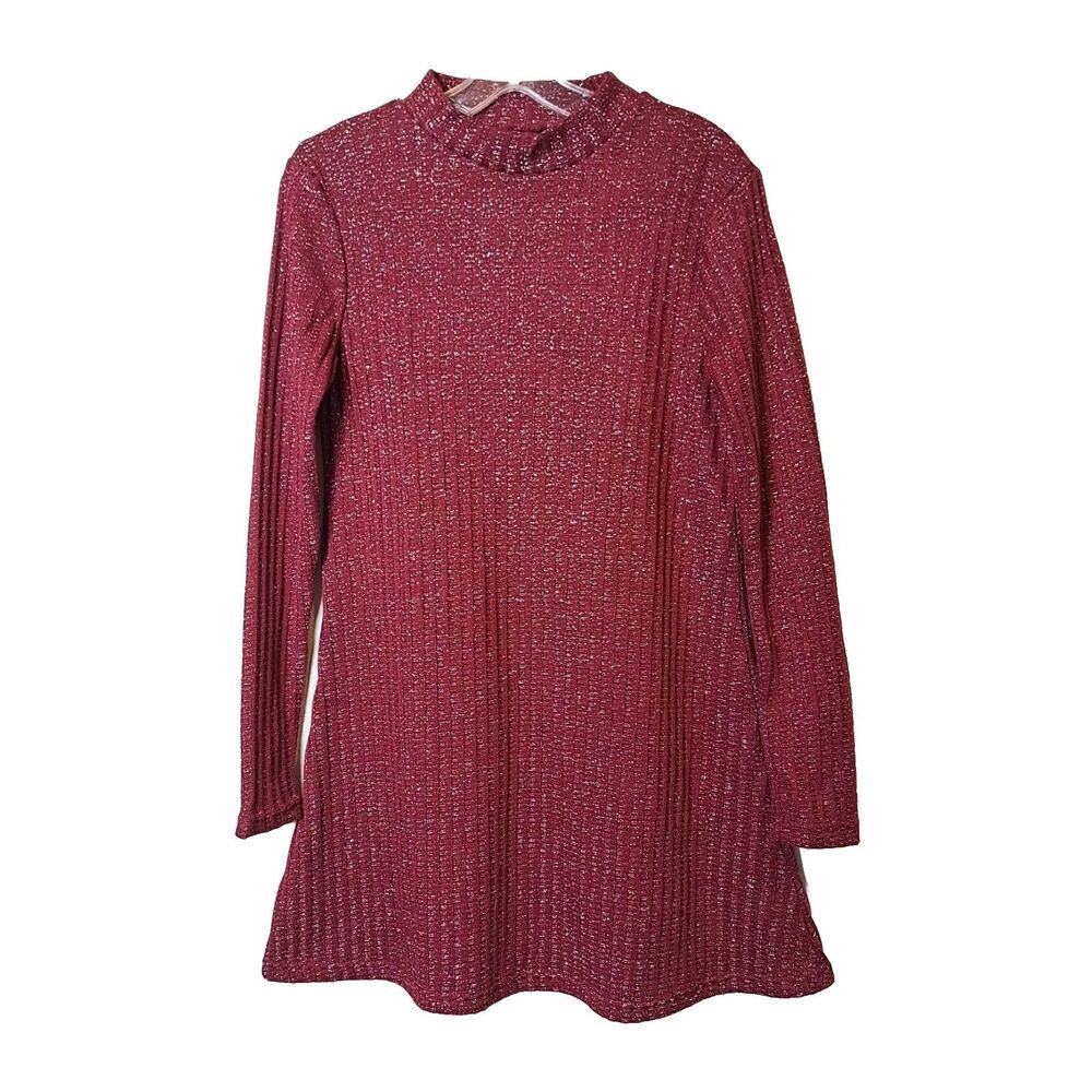 Urban Outfitters Sofia Red Sparkle Long Sleeve Mock Neck Holiday Ribbed Dress M